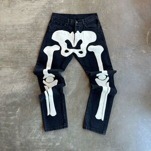 MNML Black Skeleton Print Men Jeans